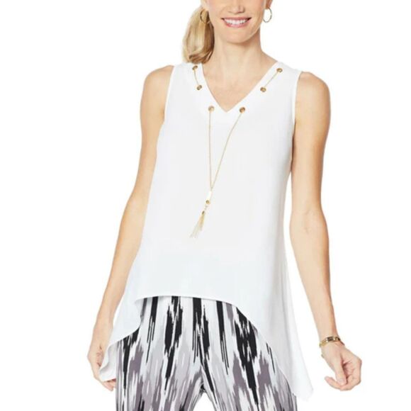 Iman Tops - IMAN WOMEN'S GlOBAL CITY CHIC SLEEVELESS NECKLACE TOP XS